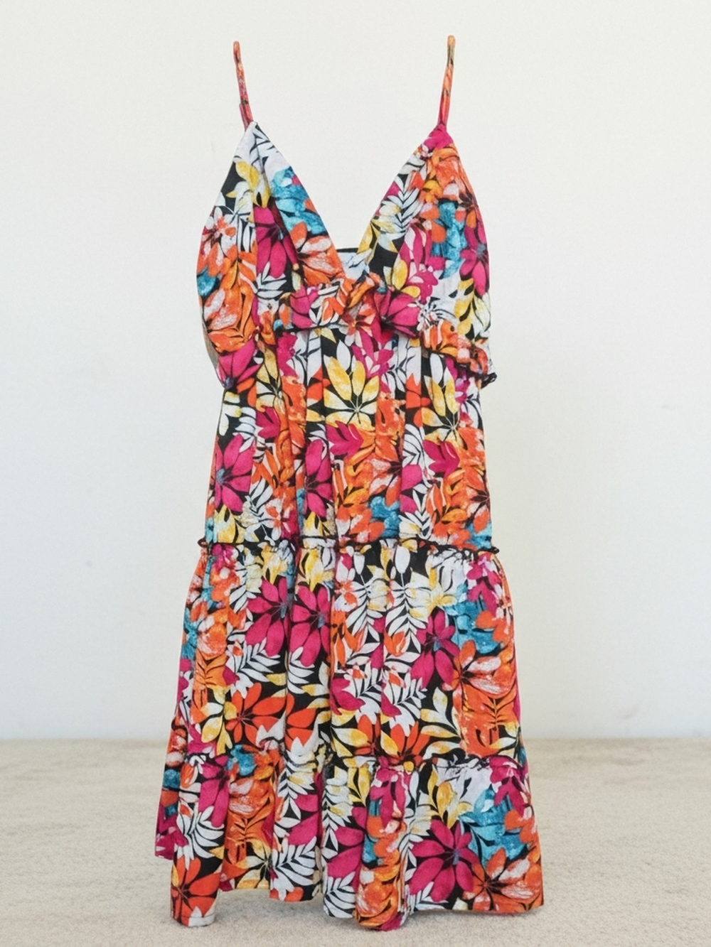 Women Floral Tiered One-Piece Dress - Multicolor